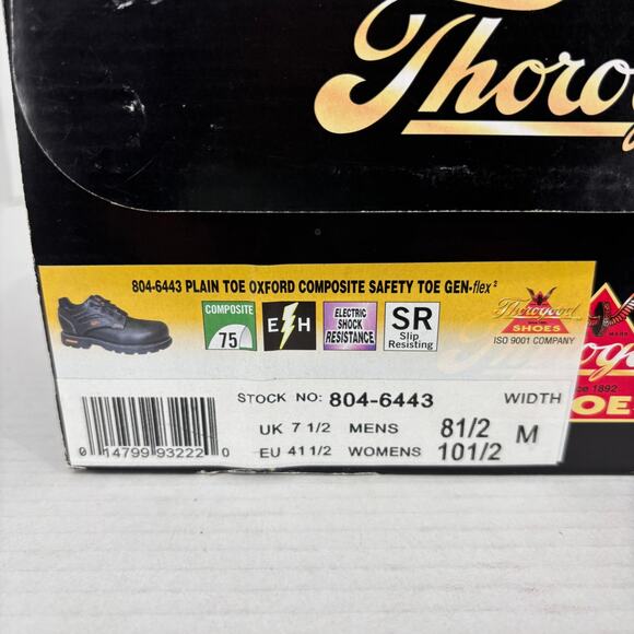 Thorogood Oxford Safety Shoes Mens Size 8.5 Black Leather Composite Toe ASTM EH - Picture 12 of 12